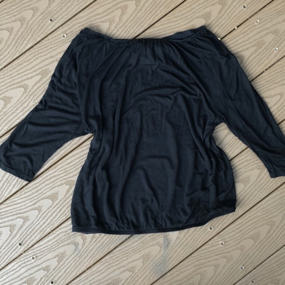 Ann Taylor Loft blk 3/4 sleeve jewel neck top - Picture 3 of 8